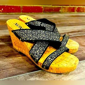 Xoxo Belicia studded cork wedges.  Size 8.5 (fits more like an 8).  Never worn.